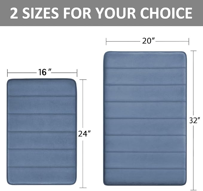 RUN HELIX Bathroom Rugs Set 2 Piece Memory Foam Bath Non-Slip Bath Mat,Washable Room Mats,Absorbent Shaggy Rugs Super Soft Kitchen Mats, Batroom Carpets for Bathroom,Tub,Shower Home Decor（Dark Blue）