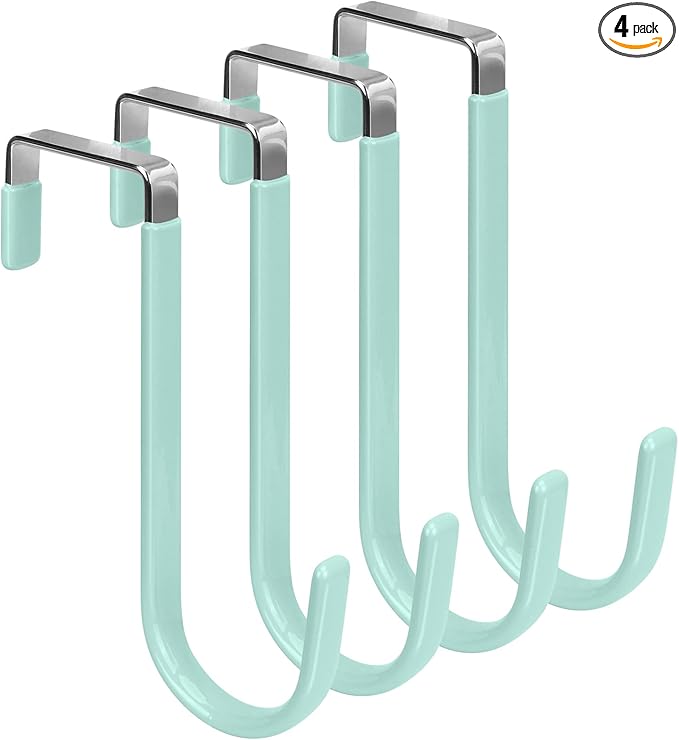 FYY Over the Door Hooks, 4 Pack Door Hangers Hooks with Rubber Prevent Scratches Heavy Duty Organizer Hooks for Living Room, Bathroom, Bedroom Hanging Clothes, Towels, Hats, Coats, Bags Green