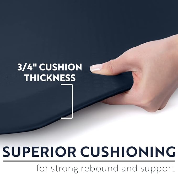 KANGAROO Anti Fatigue Mats for Kitchen Floor, 48x20, Reduce Foot, Knee, Back Pressure, 3/4 Inch Thick Cushioned Ergonomic Mat, Waterproof Comfort Rug for Under Sinks, Standing Desk, Store Floors, Navy