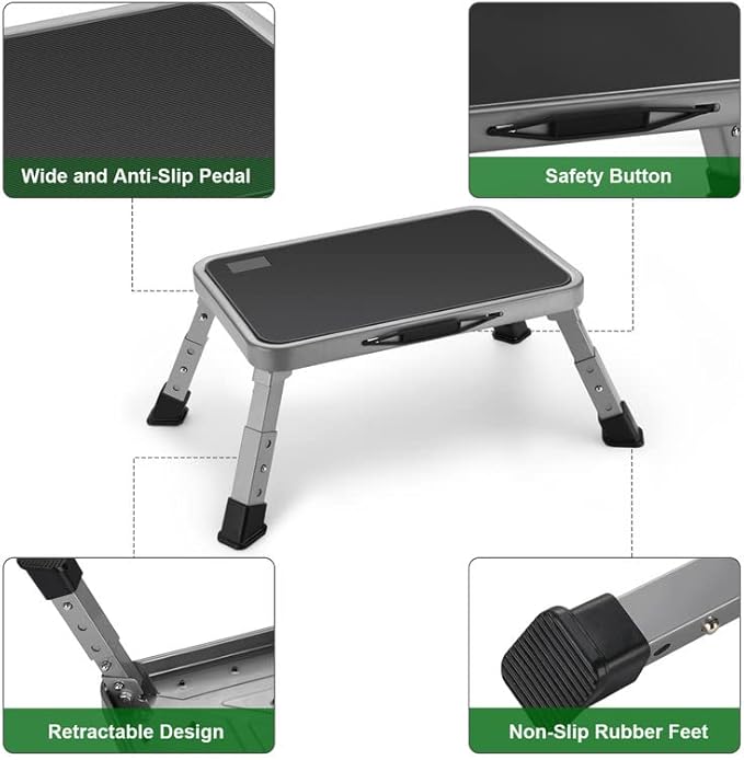 Jocauto Foldable Step Stool, Adjustable Step Stool with a Non-Slip Platform, Step Ladder with Thick Rubber Feet for Adults or Children in Kitchen, Bedroom, Office, Rv, 330 Lbs Capacity