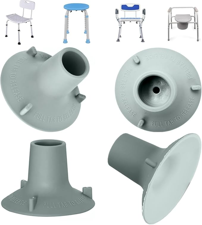 Replacement Feet for Shower Chair, 4 Pack Non-Slip TPR Suction Cup Feet for 1" Pipe (Actual I.D. ~24mm), 3.6" Base - for Smooth & Flat Surfaces Only - Please Measure Your Chair Legs Before Purchase