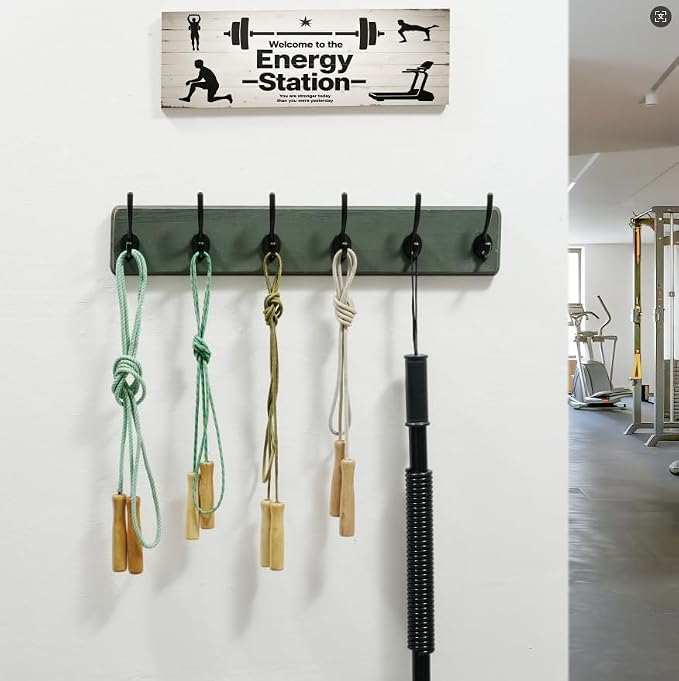 Dseap Coat Rack Wall: 24" Long, Patented, Heavy-Duty, 6-Double-Hooks Wooden Wall Mounted Coat Rack Coat Hanger Hook Rail for Winter Coats Hat Jacket Clothing, Weathered Green, Pack of 2