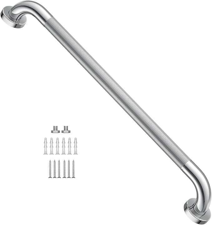 Anti Slip Shower Grab Bar 24 Inch, YuanDe Chrome Stainless Steel Bath Grab Bar, Knurled Bathroom Safety Rail, Shower Handrail Support, Handicap Elderly Balance Assist Handles