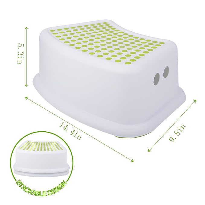 Step Stool for Kids (2 Pack), Toddlers Stool for Potty Training, Bathroom, Kitchen, Bedroom, Toy Room and Living Room. Toilet Stools with Soft Anti-Slip Grips for Safety, Stackable (Green)