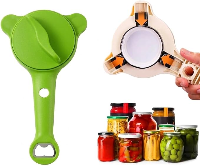 Essential Kitchen Gadgets 4-in-1 Jar Opener, Seniors and Women, Easy Bottle Opener for Weak Hands, Handy Lid Gripper Tool
