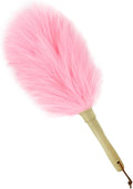 Lambswool Duster 14'' Length Solid Wooden Handle Leather Hang Strap for Cleaning Ceiling Fans Window Blinds Computer Furniture Figurines TV Natural Feather Duster,Pink