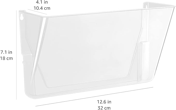 Amazon Basics Expandable Plastic Wall File Organizer, Hanging File Holder, Letter Size, 1-Pocket, Clear, Space Saving for Office Home
