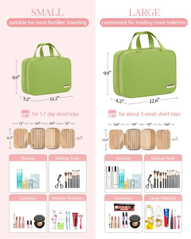HOTOR Travel Toiletry Bag - Hanging Toiletry Bag for Women & Men, Makeup Bag/Big Comparment, Waterproof for Travel Accessories, Travel Essentials, Medium, Avocado Green