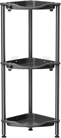 Lifewit Floor Standing Shower Caddy Corner, 3 Tier Plastic Shower Stand Rack with Adjustable Feet and Hooks, Rustproof Bathroom Shelf Organizer, Black, 34 x 24 x 75 cm/13 x 9.5 x 29.5 inch