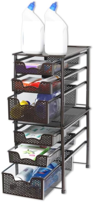 Simple Houseware Stackable 3 Tier Sliding Basket Organizer Drawer, Bronze