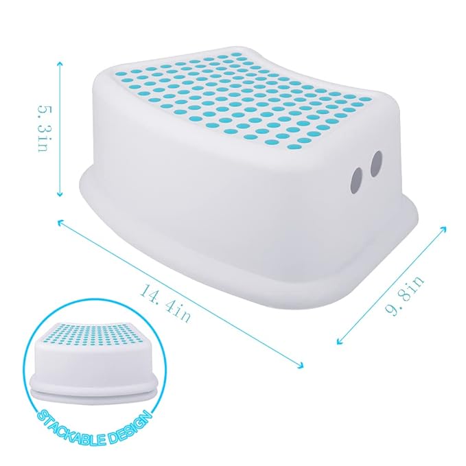 Step Stool for Kids (2 Pack), Toddlers Stool for Potty Training, Bathroom, Kitchen, Bedroom, Toy Room and Living Room. Toilet Stools with Soft Anti-Slip Grips for Safety, Stackable (Blue)