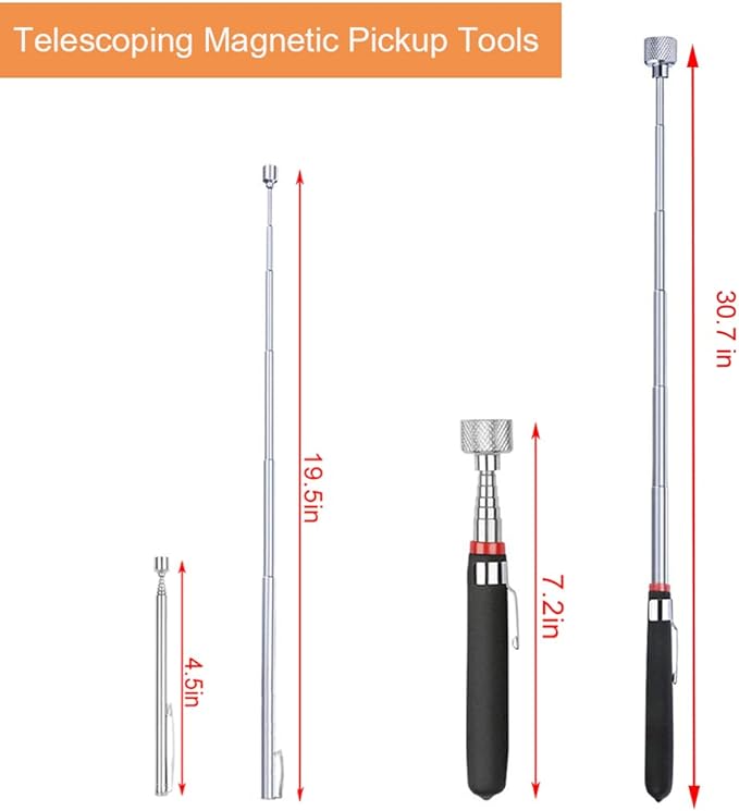 3 Pack Telescoping Magnet Pick-up Tool Set - Retrieving Telescoping Magnet Pickup Tools，Extendable Magnetic Pick Up Tools，Bendable Spring Magnet Stick