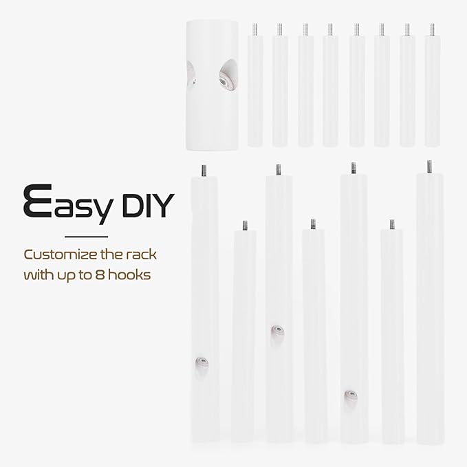 2 PC Wooden Coat Rack Freestanding with 8 Hooks & 3 Adjustable Sizes for Clothes, Space-Saving Design for Bedroom Office Entrance Holds Hats Coats Scarves Bags