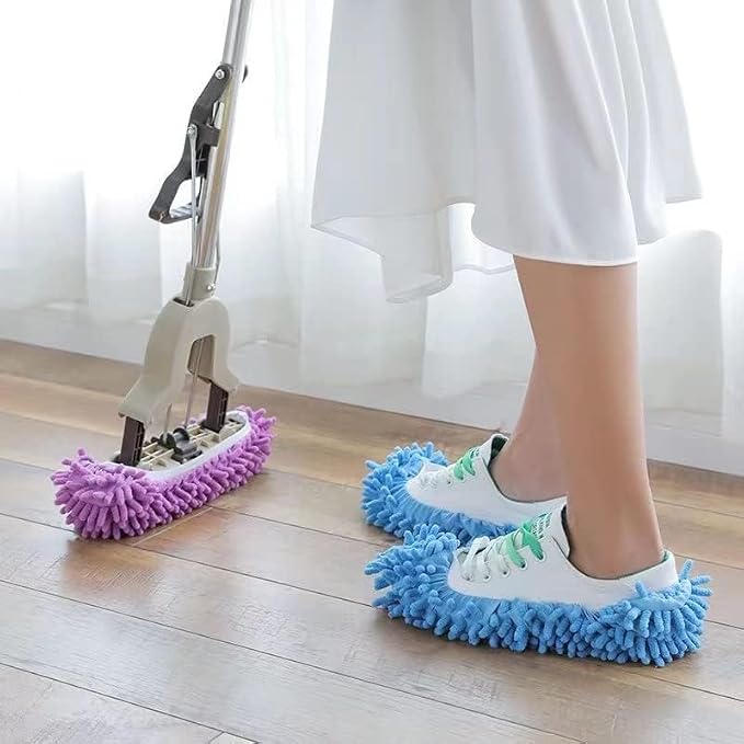 Mop Slippers,Mop Shoes,Dust Duster, Mop Socks for Women Men Kids Foot, Microfiber Reusable for House Office Bathroom Kitchen (Blue-2pairs,One Size)