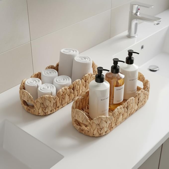 Coeusy Toilet Tank Basket for Bathroom,Scalloped Edge Wicker Basket for Toilet Paper Storage,Small Baskets for Countertop,Shelves,Living Room,Bedroom,Both Organizer&Decor Natural Water Hyacinth