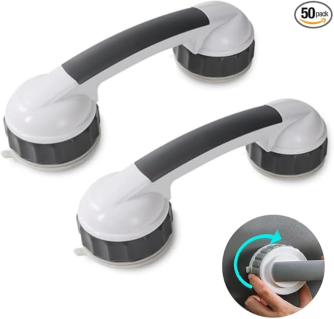 2Pack of 3Inch with Twist for Stronger ADA Shower Handles for Elderly Suction Shower Grab Bars for Seniors Handicap Safety Handrail for Bathtubs Safety Shower Grab Bars