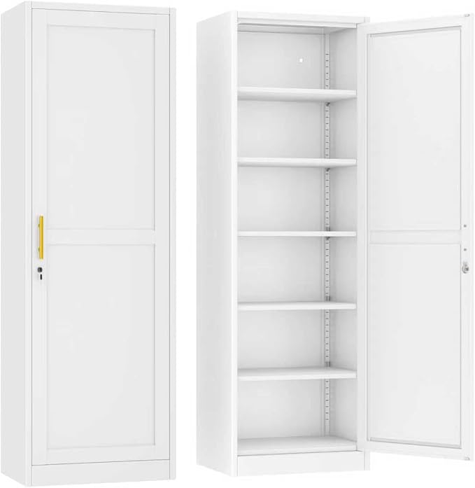 Ckzbx Metal Locker Tall Narrow Storage Cabinet, 67" H Locking Tool File Cabinets Snack Locker Organizer for School Classroom,Bedroom,Gym Home Office,Entryway and Hallway (20" W 1Door White)