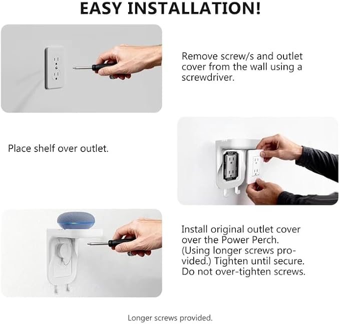 WALI Outlet Shelf Wall Holder, Fit for Duplex GFCI Decorative Outlet Shell A Space Saving for Smart Home, Speaker Mounts up to 10lbs with Cable Management (OSH001-W), White