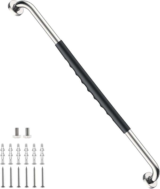 Chrome Bathroom Grab Bar 32 inch, iMomwee Stainless Steel Anti-Slip Shower Handrail for Elderly, Wall Mounted Safety Handicap Bars, Balanced Support Handle Bar for Senior
