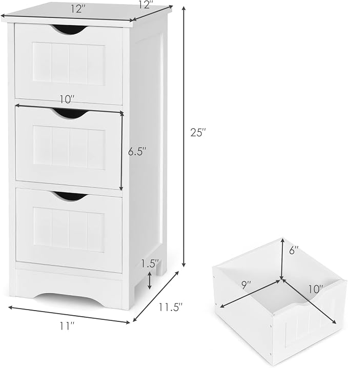 Floor Cabinet with 3 Drawers, Freestanding Side Storage Organizer, Wooden Storage Cabinet for Bathroom Home Office Living Room(White)