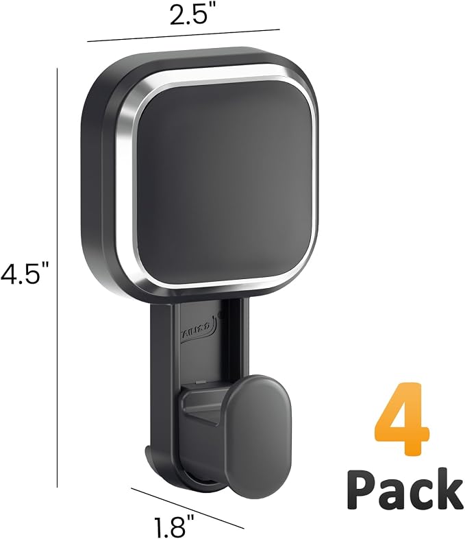 LEVERLOC 4 Pack Suction Cup Hooks for Inside Shower, Powerful Vacuum Suction Shower Holder for Towel, Loofah, Clothes, Damage Free Hanging Bathroom Wall Hooks, Easy to Install and Remove, Black