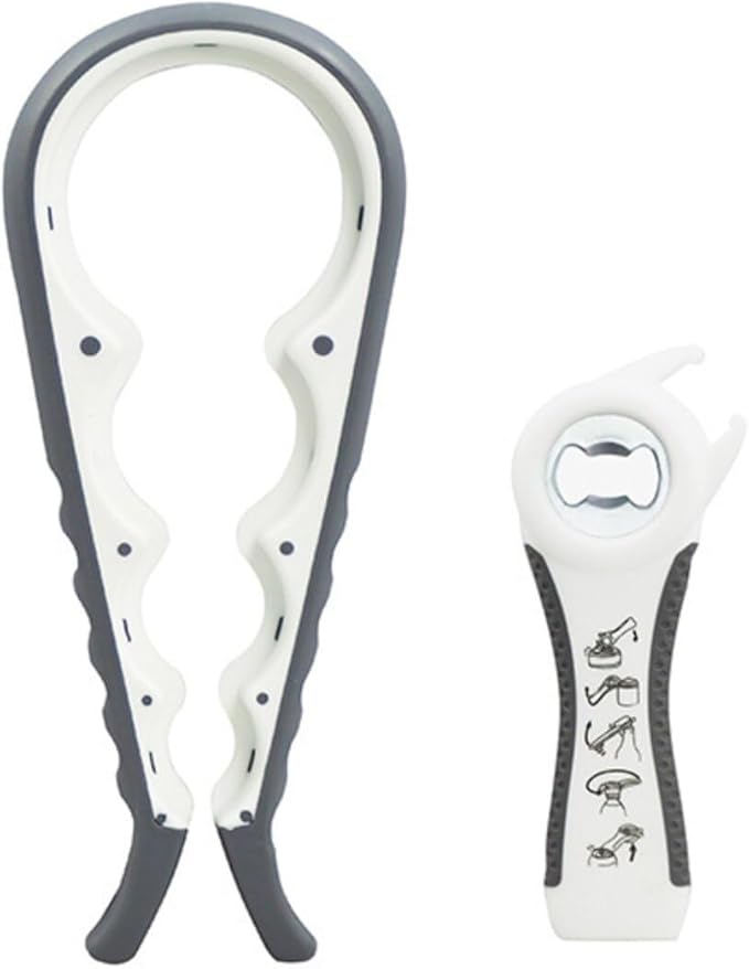 Multi-Grip Jar Opener and Bottle Opener Tool, Ergonomic Design with Non-Slip Handles, (white gray)