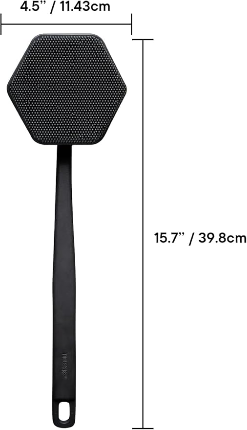 TOOLETRIES Silicone Back Scrubber for Shower, Exfoliating Body & Bath Brush, Long Ergonomic Handle, Non-Slip Grip for Hard-to-Reach Areas, Hygienic Silicone Bath Accessory for Men & Women - Charcoal