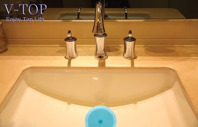 V-TOP Tub Stopper 2 Pack, 6 inches Large Silicone Drain Plug Hair Stopper Flat Suction Cover for Kitchen Bathroom and Laundry (Blue Transparent)