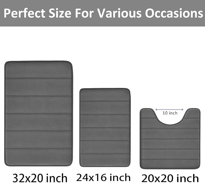 RUN HELIX Grey Bathroom Rugs, Ultra Absorbent Non-Slip Memory Foam Bath Rugs, Washable Bedroom mats,Soft Velvet Bath Mats,Easier to Dry for Bathroom Floor Rugs