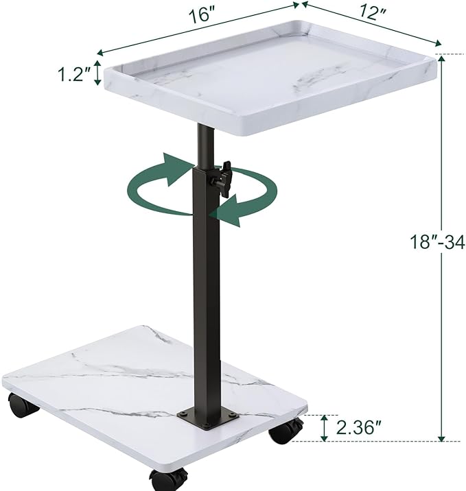 C Table End Table Adjustable Height, 360°Swivel TV Tray Table for Small Spaces, Couch Tables That slide under, C Shaped Side Tables living room and bedroom for Sofa, Bed,Chair, Snack (1, White)