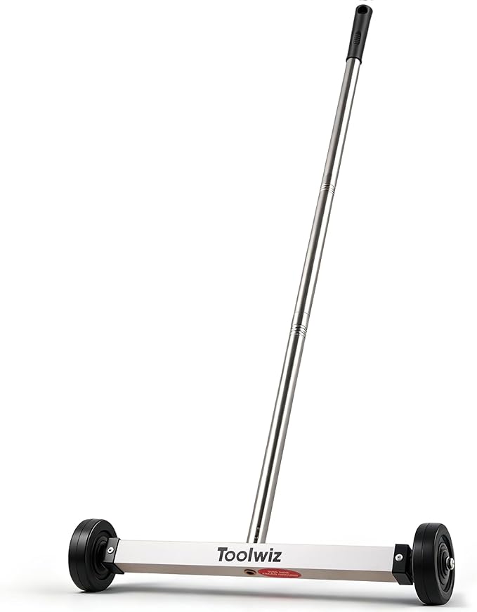 Toolwiz Magnetic Pick Up Sweeper 15-inch Heavy Duty Magnet Pickup Lawn Sweeper Roofing Tools, 10 Lbs Yard Tools Smooth Wheels to Clean Nails Adjustable Handle for Construction