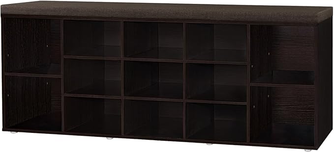 DINZI LVJ Shoe Storage Bench with Cushion, 13-Cubby Shoe Rack, Adjustable Shelves, Multifunctional Shoe Organizer Bench for Entryway, Mudroom, Hallway, Living Room, Bedroom and Garage, Espresso