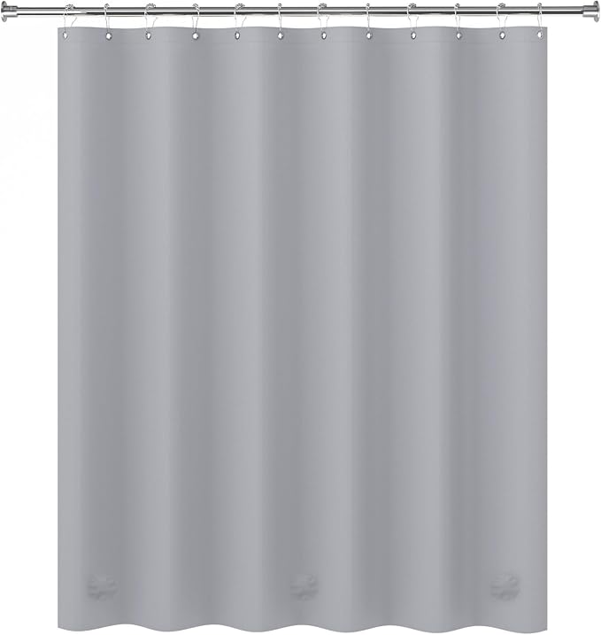 AmazerBath Grey Shower Curtain Plastic, Thick PEVA Shower Curtain Grey, Heavy Duty Shower Curtains for Bathroom, Waterproof Shower Curtain 72x72 with 3 Big Weighted Stones and 12 Rustproof Grommets