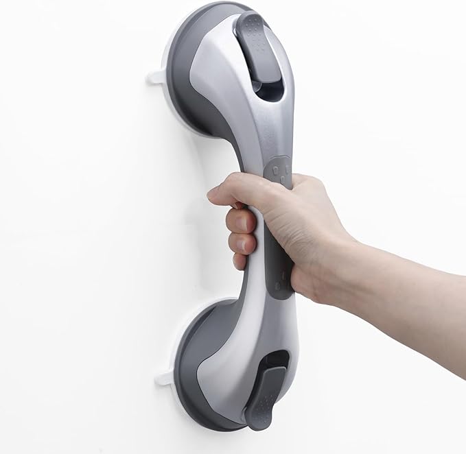 TAILI Shower Grab Bar, 12 Inch Shower Handle for Bathtubs and Elderly, Suction Grab Bars for Seniors Bathroom Safety Handles for Elderly, No Drilling Removable, Silver,G9