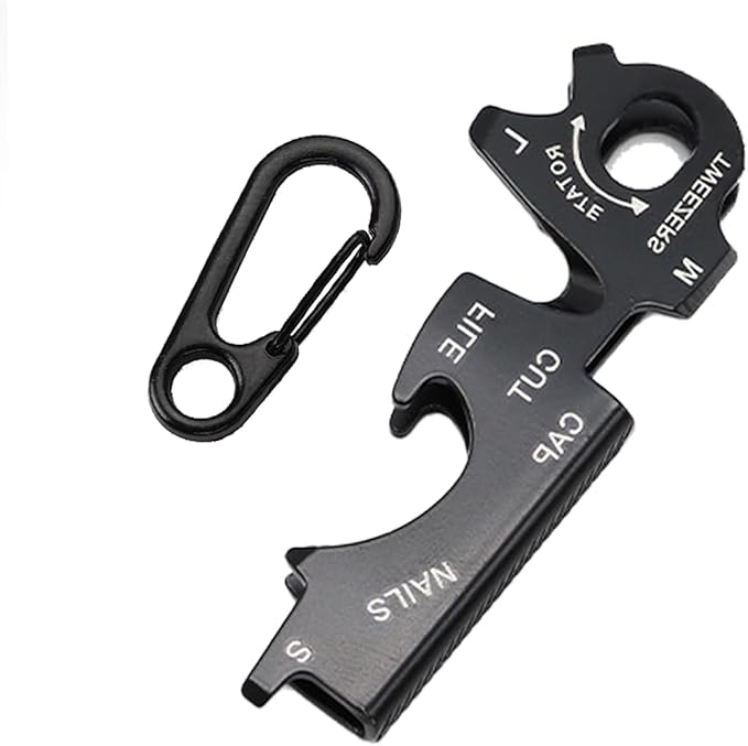 8-in-1 EDC Multi-Tool Keychain with Carabiner Clip, Heavy Duty Pocket Tool with Screwdrivers, Bottle Opener, Cutter & Survival Functions, 1 Pack (Black)