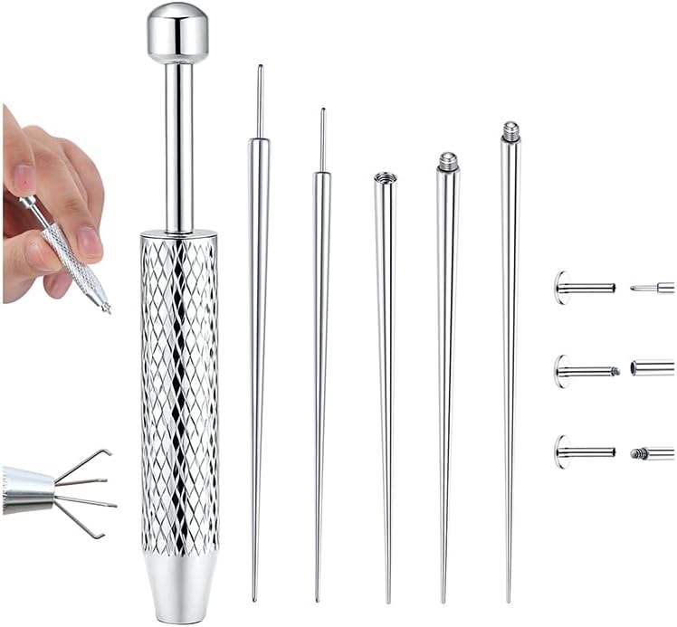 GEMQUEEN Piercing Taper Ball Grabber Tool for Changing Jewelry - 14G 16G 18G 20G Stainless Steel Flat Back Earrings Applicator Tool Threadless Insertion Pin Thread Body Piercing Kit for Ear Nose Lip