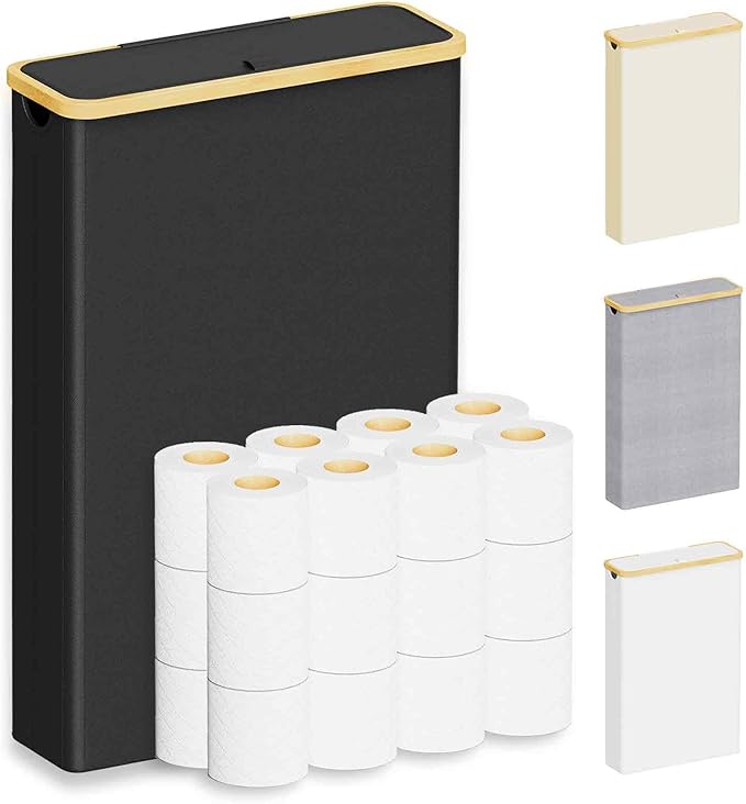 SpaceAid Extra Large Toilet Paper Storage with Lid, Hold up to 24 Regular Rolls or 18 Mega Rolls, Slim Toilet Paper Basket Holder Bin Container, Bathroom Accessories Organizer, Black