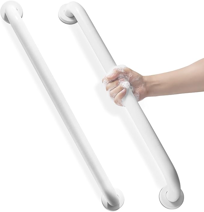 Grab Bars for Shower, Zynuhmo 2 Pack 24 Inch Anti Slip Bathroom Safety Grab Bar 1.25" Diameter Stainless Steel Shower Handrails for Handicap Injury Pregnant Senior Assist Shower Handles(Matte White)