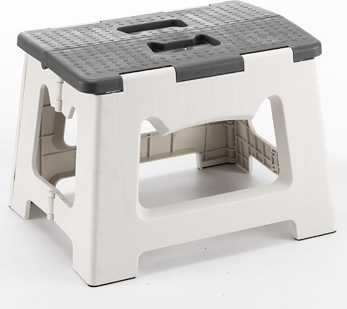 CasaZenith Step Stool Foldable, 9'' Folding Step Stool for Kids & Adults, Hold Up to 300lb, Lightweight Small Collapsible Step Stools with Handle, Stepping Stools Suitable for Kitchen Bathroom (Gray)