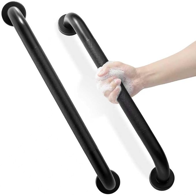 Grab Bars for Shower, Zynuhmo 2 Pack 20 Inch Anti Slip Bathroom Safety Grab Bar 1.25" Diameter Stainless Steel Shower Handrails for Handicap Injury Pregnant Senior Assist Shower Handles(Matte Black)