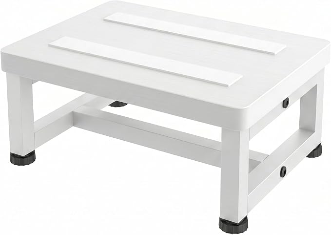Step Stools for Adults Kids, Heavy Duty Non-Slip Wooden Stepping Stools with 500-LBS Capacity for Bedroom Kitchen Bathroom, Sturdy Bed Steps for High Beds with Rubber Feet, Easy to Assemble, White