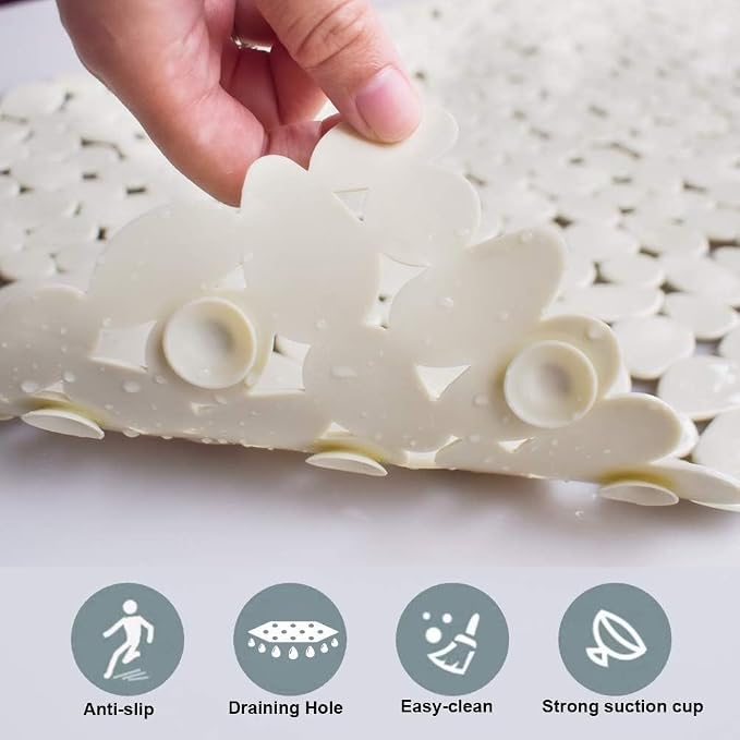 Bathtub Mat Non Slip 2 Pack, 35 x 16 Inches Pebble Shower Mat with Suction Cups and Drain Holes, Bath Mat for Shower,Bathroom tub (Beige)
