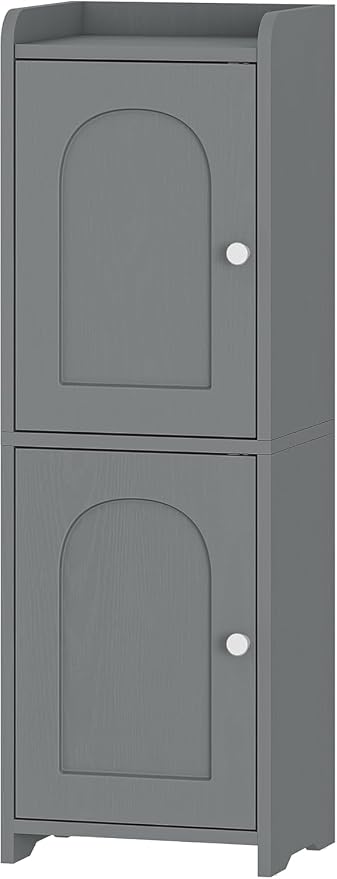 Hzuaneri Bathroom Storage Cabinet, Small Corner Floor Cabinet with 2 Doors and Adjustable Shelf, Narrow Toilet Paper Cabinets, Bathroom Organizer for Small Spaces, 7.9" D x 9.8" W x 29.5" H Gray