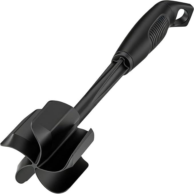 Ourokhome Meat Chopper and Potato Masher, Heat Resistant Nylon Ground Beef Smasher for Hamburger, 5 Curved Blades Nonstick Mixer & Stirrer, Practical Kitchen Gadgets, Black