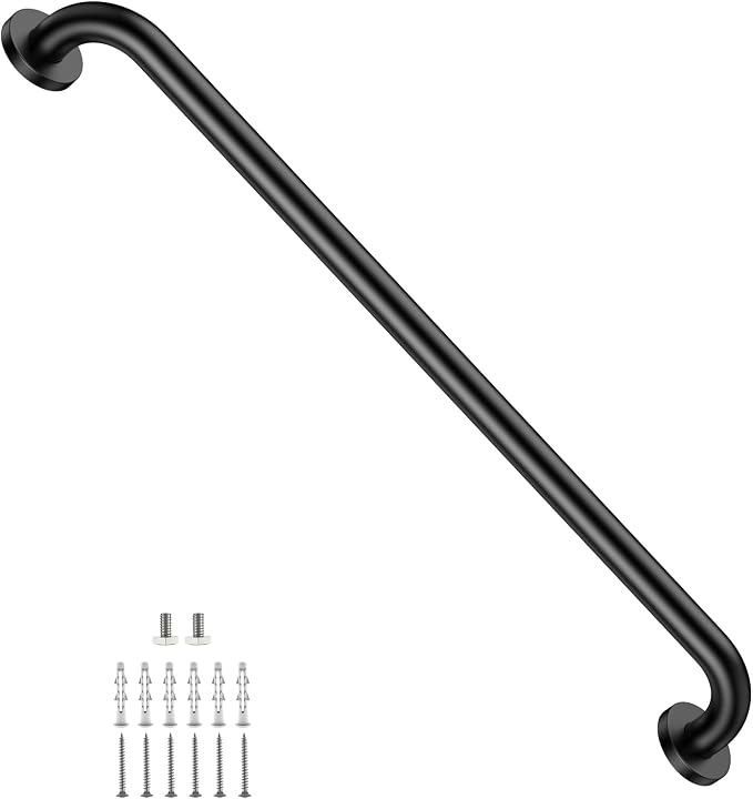 32 Inch Shower Grab Bar, ZUEXT SUS304 Stainless Steel Black Bathroom Grab Bar Handle, Shower Balance Bar, Safety Hand Rail Support, Handicap Elderly Senior Assist Bath Handle (1.25" Diameter)