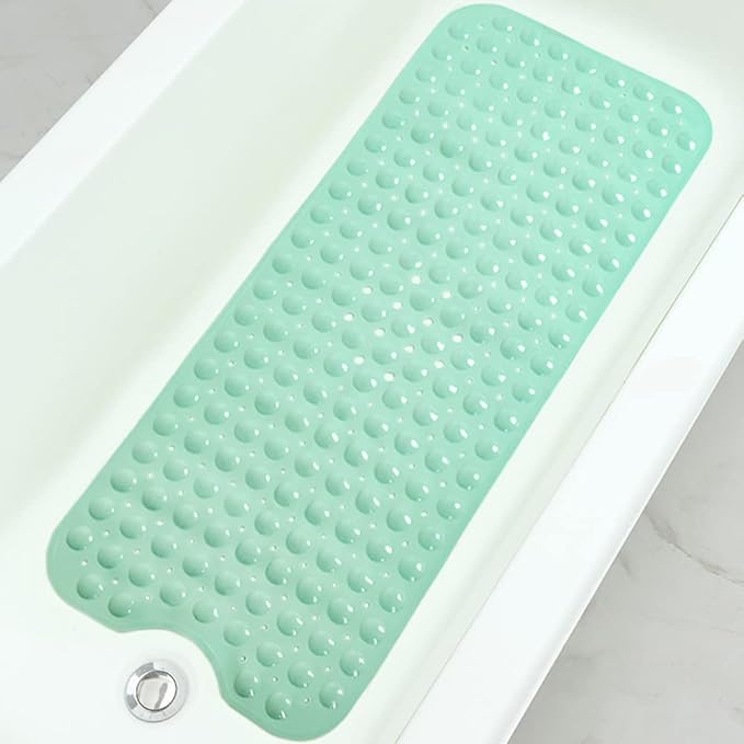Bathtub and Shower Mats, Extra Long Non-Slip Bath Tub Mat 39 x 16 Inch, Machine Washable Bathmat with Suction Cups & Drain Holes for Bathroom Floor, Pale Green