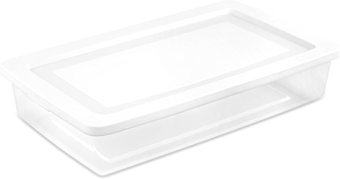 Sterilite 6 Pack Storage Box, 41 Quart Stackable Tote, Clear Plastic Container with Secure Snapping White Lids for Home and Office Organization