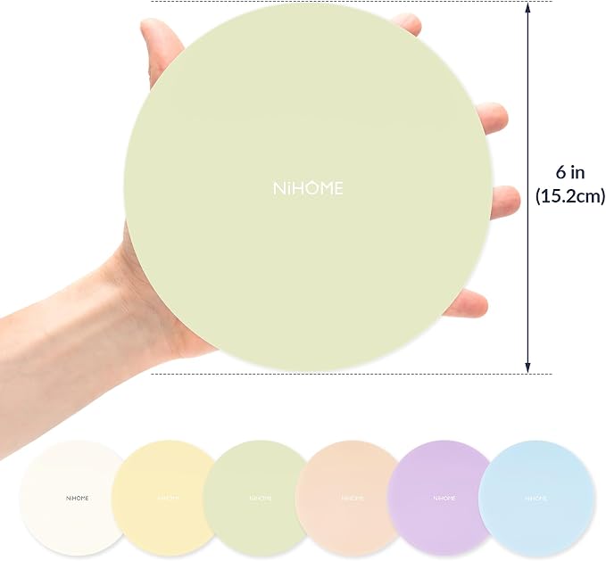NIHOME Silicone Jar Opener – 6 Inch Large Anti-Slip Grip Pads, Premium 100% Food-Grade Silicone, Stylish Designer Colors, Multi-Purpose Heat-Resistant Mat & Coaster, Set of 6 (Light Candy Colors)