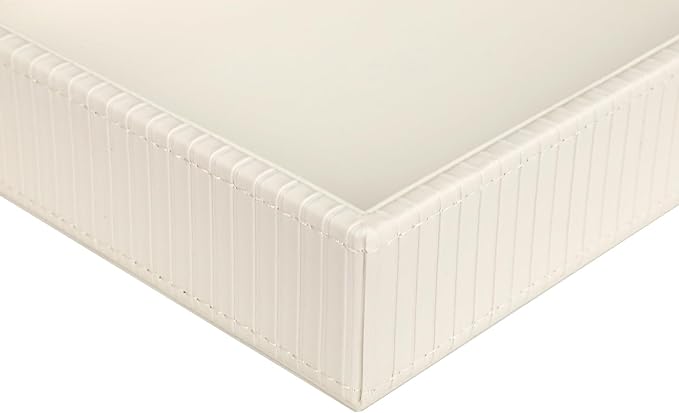 HofferRuffer Faux Leather Vanity Tray, Elegant Desktop Storage Organizer, Decorative Catchall for Perfume, Bathroom Valet, Nightstand or Dresser, 10.2 x 8.4 x 1.8 inches (CreamWhite Stripe)