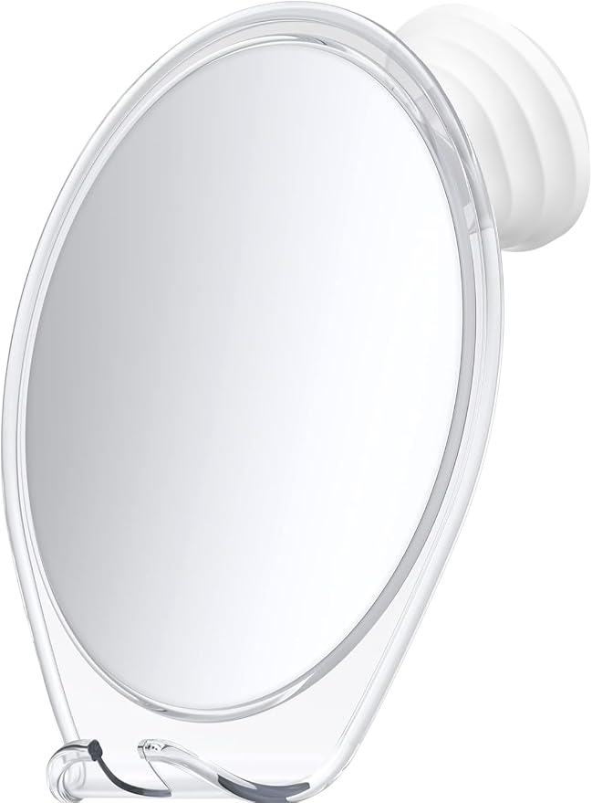 HONEYBULL Fogless Shower Mirror with Suction Mount & Swivel – Anti-Fog Acrylic Bathroom Mirror for Shaving – Built-in Razor Holder, Easy Install, Home Shower Accessory (White)